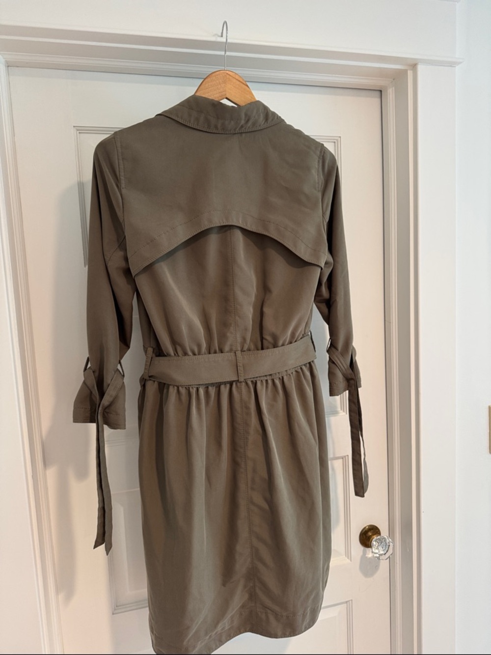 Olive Green Women's Trench Coat with Belt - Picture 2 of 4